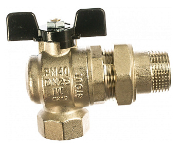 Кран шаровой полнопроход.углов. с "американкой", Ду 25 (1") ВР/НР ручка бабочка STOUT